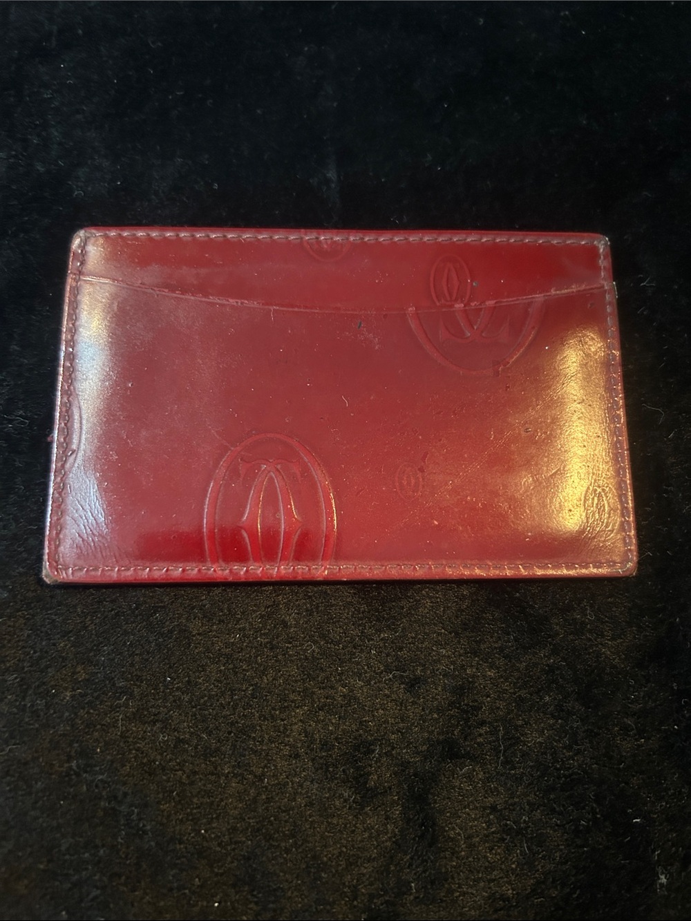 Cartier Burgundy Embossed Leather Card Holder